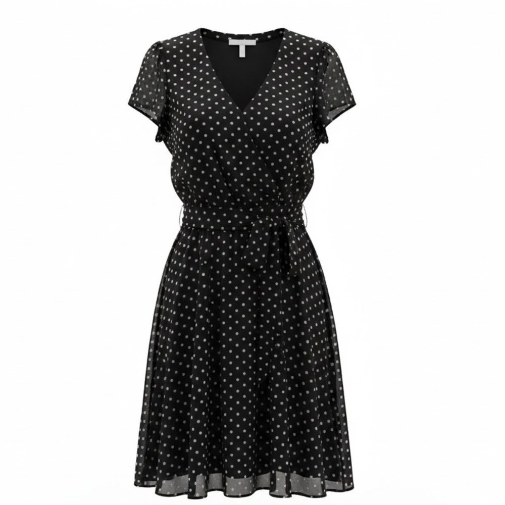 MSK Black and White Polka Dot Midi Dress